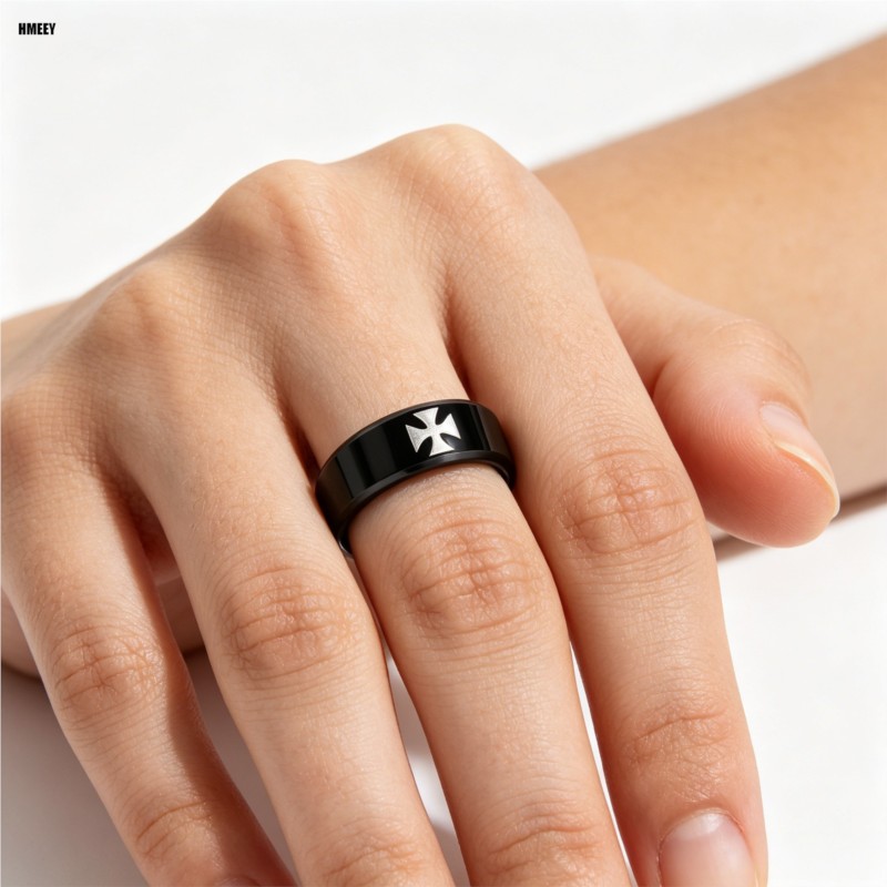 Initial Ring Custom - HMEEY English Titanium Steel Christian Cross