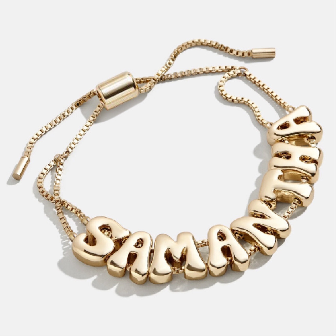 Personalized Name Box - 26 Bubble Letters Custom Bracelet Gold