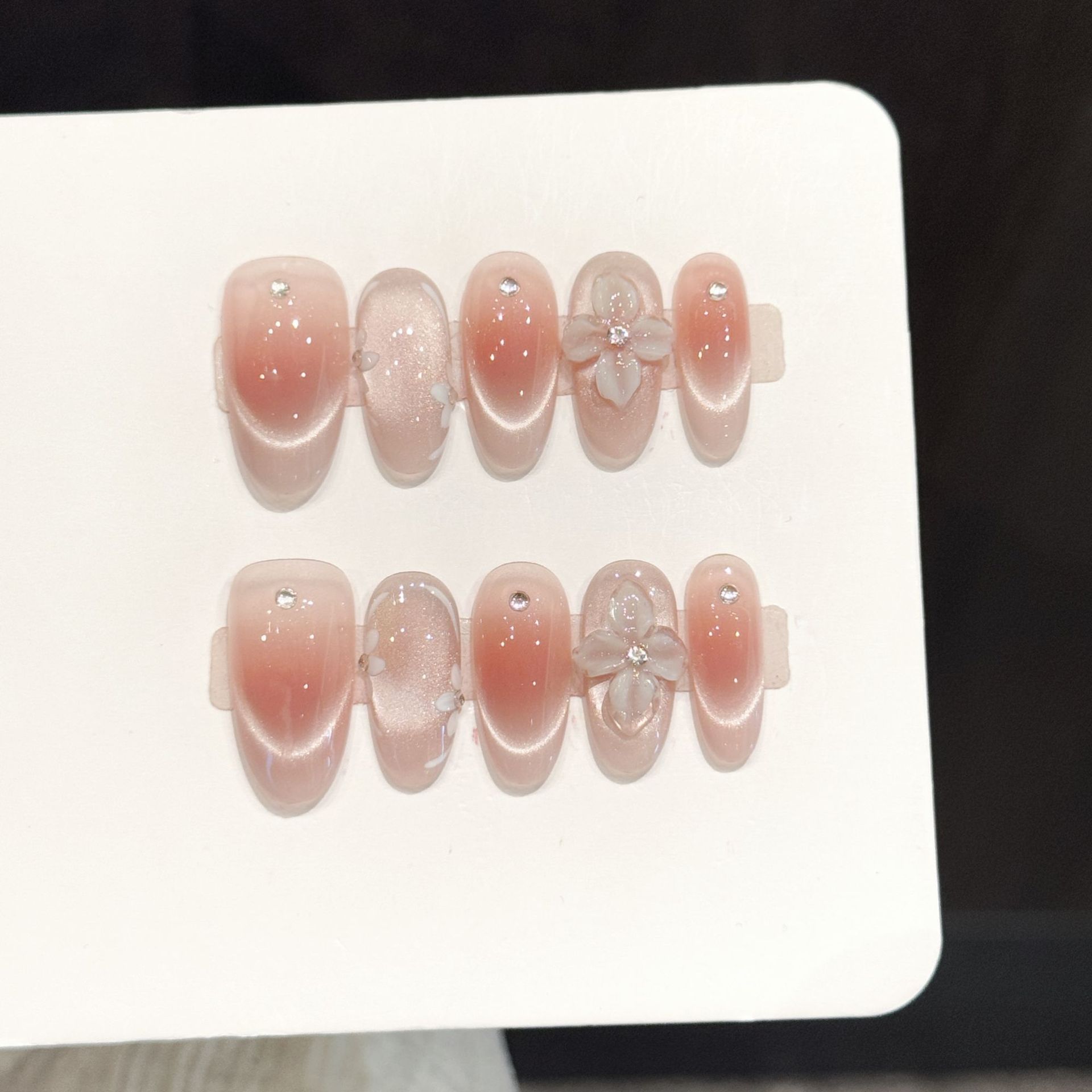 Pressed Flower Art - 10pcs Handmade Press On Nails Ice