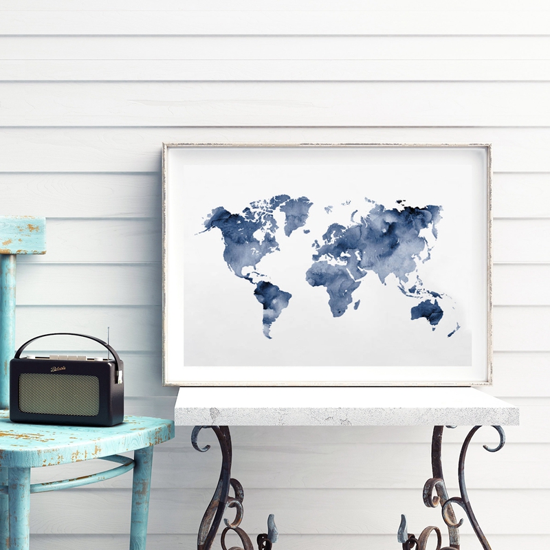 Blue World Map Print Navy Map  - Custom Star Map 评论和价格