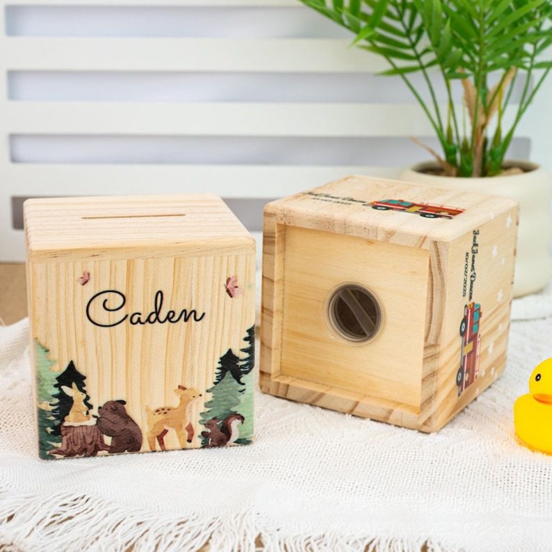 Custom Baby Money Box, Wooden  - Personalized Name Box 评论和价格
