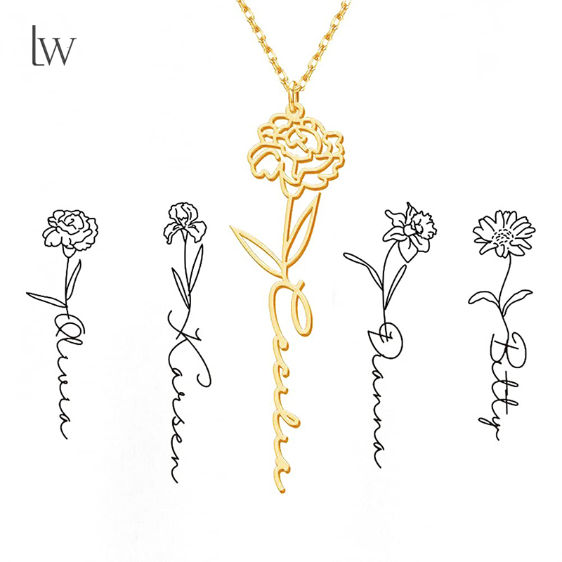 Personalized Birth Flower Name - Birth Flower Necklace 评论和价格