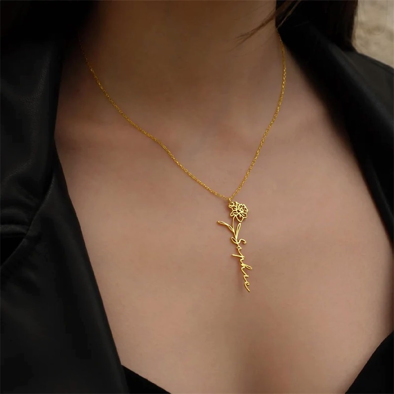 Personalized Birth Flower Name - Birth Flower Necklace 评论和价格